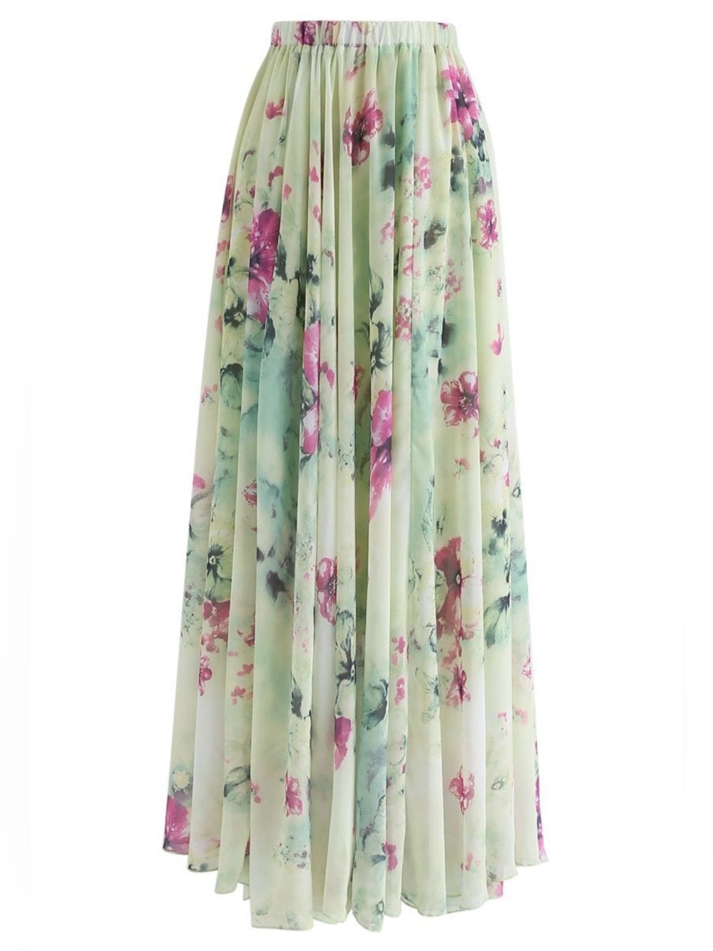 Chicwish Floral and Frill Green Floral Watercolor Maxi Skirt XS/S
